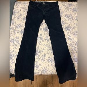 Low rise, Modern bootcut blue corduroy jeans.